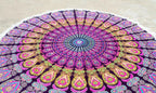 Round Beach Tapestry Turquoise Mandala Throw/Boho Hippie Beach Blanket Roundie/Indian Cotton Bohemian Large Round Table Cloth-Home Decor/Yoga Mat Meditation Picnic Rug (42", Pink And Yellow)