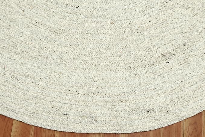 Circle Area Rug - 3 Ft' Round White Natural Jute Mat Geometric Kilim Rug Indoor Outdoor Use Flatweave Rugs for Bedroom Bedside Round Dining Table Mat Hall & Kitchen