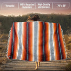 Authentic Large Handwoven Mexican Blanket - Soft Yoga- Durable Serape- Lightweight Falsa, Beach, Camping, Picnic, Outdoor Blanket 70"x50" - Orange Gold