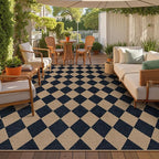Lahome Colette Checkered Easy Jute Carpet, Washable 8x10 Rugs for Living Room Outdoor Patio Rugs, Farmhouse Neutral Non Slip Stain Resistance Floor Carpet for Office Backyard Sunroom