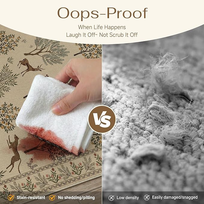HUGEAR 4x6 Jute Outdoor Indoor Rug Washable Linen Textured Weave High Traffic Stain Resistant Non Slip Durable Carpet for Livingroom Patio Deck Balcony Courtyard (Animal, 4' x 6')