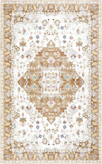 Amearea Vintage Design Area Rugs for Living Room, 6x9 Machine Washable Floral Collection Traditional Bedroom Rug, Low Pile Cute Kids Room Print Carpet, No Slip Office Kitchen Home Decor, Gold Yellow