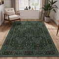 GENIMO 5x7 Area Rug for Living Room, Washable Vintage Floral Low-Pile Non-Slip Carpet for Bedroom Dining Room, Stain Resistant Botanical Accent Rug (Dark Green)