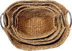 Deco 79 Seagrass Handmade Decorative and Functional Storage Basket Woven Curved Basket Organizer with Silver Metal Handles, Set of 4 Basket for Storage 14", 16", 19", 21"W, Brown
