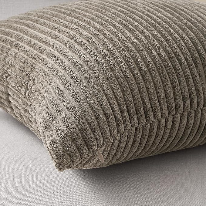 Topfinel 4 Packs Natural Decorative Throw Pillows Covers 16x16 Inch for Living Room Couch Bed Sofa, Rustic Farmhouse Boho Neutral Home Decor, Soft Plush Striped Corduroy Square Cushion Case 40x40 cm