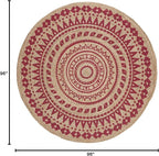 SAFAVIEH Natural Fiber Collection Area Rug - 8' Round, Fuchsia & Natural, Handmade Boho Mandala Braided Jute, Ideal for High Traffic Areas in Living Room, Bedroom (NF802C)