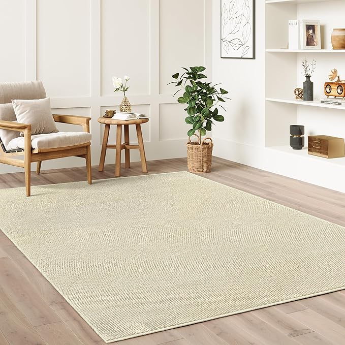 Faux Jute Non-Slip Area Rug, 2x3 Washable Pet-Friendly Floor Mat for Living Room, Bedroom, Entryway, Machine Woven Durable Scratch Resistant Carpet, Cream Beige