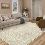 Vintage Area Rug 5x7 Beige Washable Living Room Large Carpet Non Slip Bedroom Indoor Office Low Pile Traditional Distressed Retro Accent Rug for Dining Room Bathroom Kitchen