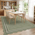 GarveeHome Washable Area Rugs 6x9 Scalloped Green Rug Non Slip Living Room Rug Soft Rugs for Bedroom Low Pile Stain Resistant Carpet for Nursery Dining Room Playroom, Green