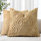 decorUhome Cozy Textured Throw Pillow Covers 16x16 Inch Set of 2, Soft Plush Faux Wool Light Brown Accent Couch Pillow Covers for Modern Farmhouse Sofa Bed Living Room