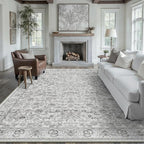 HUGEAR Grey Area Rug 6x9 Machine Washable Living Room Rugs Distressed Neutral Vintage Floral Low Pile Carpet Bedroom Office Dining Room Laundry Room Non Slip Soft Lightweight
