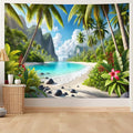 AOHMPT Ocean Sunset Tapestry, Beach Evening Sunset Tapestry, Natural Beach Palm Tree Landscape Poster, Seaside Landscape Wall Hanging for Bedroom, Dorm Room and Living Room Wall Decor 79" L x 59" W