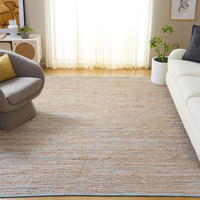 SAFAVIEH Area Rug 8x10 - Cape Cod Collection - Large - Blue & Natural, Handmade Jute & Cotton, Ideal for Living Room, Bedroom, Dining Space (CAP236M)