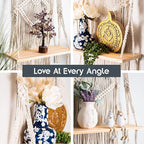 SnugLife Macrame Wall Hanging Shelf - Tier Wall Shelves with Handmade Woven Rope - Boho Shelves Organizer Hanger for Kitchen, Bathroom, Home Storage, Floating Indoor Plant Wall Shelf (1 Tier)