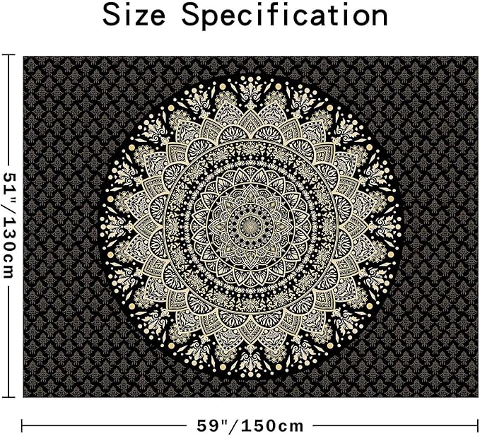 Edeesky Black Golden Mandala Tapestry Wall Hanging Psychedelic Medallion Wall Tapestry Aesthetic Indian Hippie Decor Bohemian Art Boho Home Decoration for Bedroom,Living Room,Dorm
