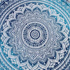 Round Beach Tapestry Turquoise Mandala Throw/Boho Hippie Beach Blanket Roundie/Indian Cotton Bohemian Large Round Table Cloth-Home Decor/Yoga Mat Meditation Picnic Rug (42", Blue and White)