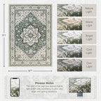 5x7 Area Rugs Living Room Rug: Washable Vintage Boho Medallion Rug No Slip Stain Resistant Soft Carpet Indoor Large Carpets for Bedroom Dining Room Farmhouse Nursery Hallway Home Office Green Ivory