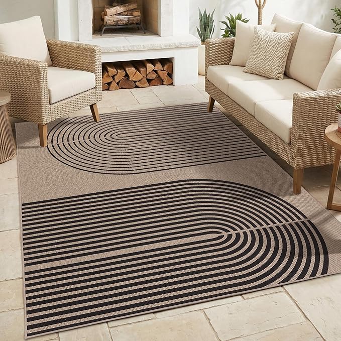 GarveeHome Modern Rainbow 8x10 Easy Jute Area Rug for Living Room -Farmhouse Indoor/Outdoor Carpet, Non-Slip & Non Shedding for Bedroom, Dining Room, Office, Backyard Patio