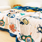 Scientific Sleep Underwater Scuba Cat Kitty Diver Submarine Fish Sea 100% Cotton Muslin Blanket Throw Cover for Bed Couch Sofa Cozy Soft Reversible Bedspread Coverlet Full Queen F/Q 80 in x 90 in
