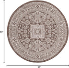 Rugs.com Outdoor Aztec Collection Rug – 5 Ft Round Brown Flatweave Rug Perfect for Kitchens, Dining Rooms