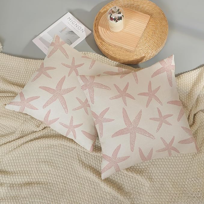Pink Starfish Pillow Covers 18x18 Set of 2 Coastal Throw Pillows Spring Summer Nautical Ocean Theme Beach Decorative Pillow Cases Farmhouse Outdoor Decor Cushion Case for Home Bedroom
