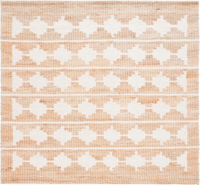 SAFAVIEH Natural Fiber Collection Area Rug - 6' Square, Ivory & Natural, Handmade Farmhouse Jute & Wool, Ideal for High Traffic Areas in Living Room, Bedroom (NF511A)