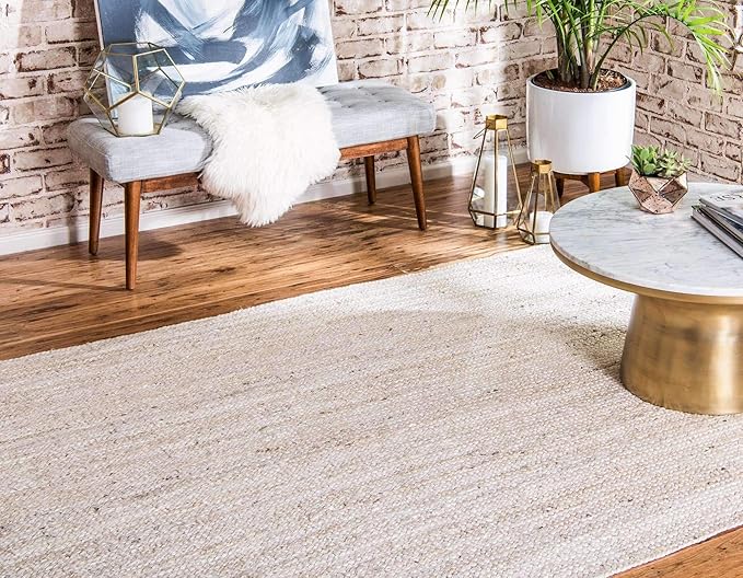 Unique Loom Braided Jute Collection Area Rug - Dhaka (6' 1" x 9' Rectangle, White)