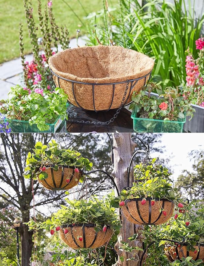 Coco Liners for Planters - 4 Pack 10 Inch Round Hanging Basket Liners, 100% Natural Coconut Fiber Replacement Liners for Hanging Baskets Planters Flowers, Plants, Vegetables (10'' Pack of 4)