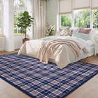 GarveeHome Machine Washable Area Rugs 8x10, Checkered Stain Resistant Non Slip Backing Low-Pile Rug Indoor Outdoor Carpet for Living Room Office Bedroom Dining Room Nursery Blue
