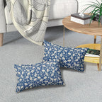 Blue Pillow Covers 12x20 Set of 2 Vintage Floral Rustic Old Style Cute Flower Print Rectangle Decorative Outdoor Pillowcases Seasonal Farmhouse Throw Cushion Case Couch Sofa Bed Decor