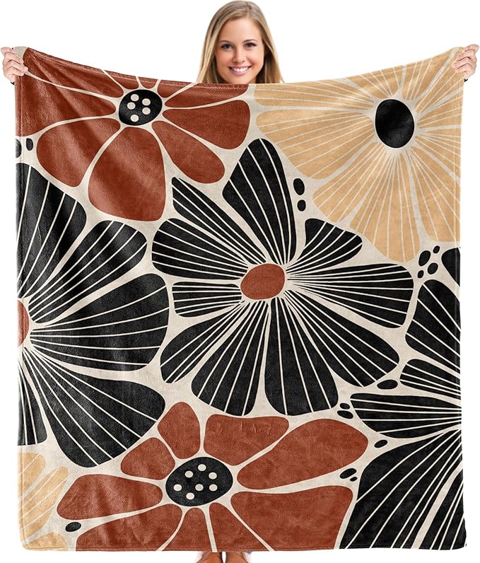 Boho Floral Blanket, Retro Abstract Flower Botanical Throw Blankets Gifts for Bed Couch Bedroom Living Room Home Decor, Boho Home Room Bedroom Decor, 50x60 Inches