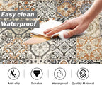 Boho Kitchen Rugs Set 2 Memory Foam Colorful Ceramic Comfort Tile Floor Mat Anti Fatigue Non-Skid PVC Runner Rug Water & Oil Proof Carpet for Kitchen Laundry Sink,17.3x28+17.3x47 Inch, C3