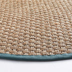 SAFAVIEH Area Rug 8' Round - Natural Fiber Collection - Natural & Light Blue, Seagrass, Basketweave Pattern with Border (NF114M)