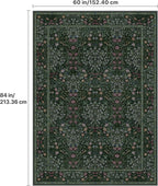 GENIMO 5x7 Area Rug for Living Room, Washable Vintage Floral Low-Pile Non-Slip Carpet for Bedroom Dining Room, Stain Resistant Botanical Accent Rug (Dark Green)