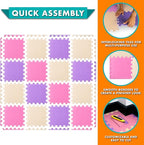 ProSource Foam Puzzle Floor Play Mat for Kids and Babies with Solid Colors, 36 or 16 Interlocking Tiles with Borders, Pink/Purple/Beige