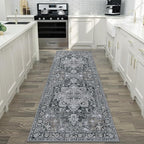 GENIMO 2x12 Runner Rugs for Hallway, Machine Washable Non Slip Vintage Rugs, Low Pile Lightweight Soft Print Rug for enrtyway, Corridor, Home Office, Kitchen,Dark Gray