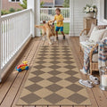 2x8 Checkered Easy Jute Runner Rug Non Slip Hallway Kitchen Washable Outdoor Rug for Entryway Indoor Checkerboard Brown Long Indoor Outdoor Carpet for Bedside Entry Front Door Porch