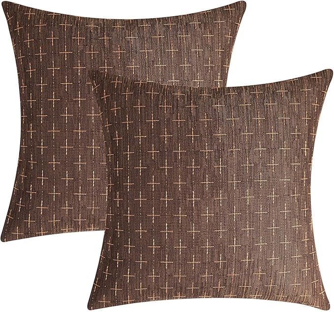 MIULEE Pack of 2 Decorative Vintage Burlap Linen Euro Sham Brown Throw Pillow Covers for Sofa Couch Bed 24x24 Modern Farmhouse Pillowcase Rustic Woven Textured Cushion Cover Inch Dark Coffee