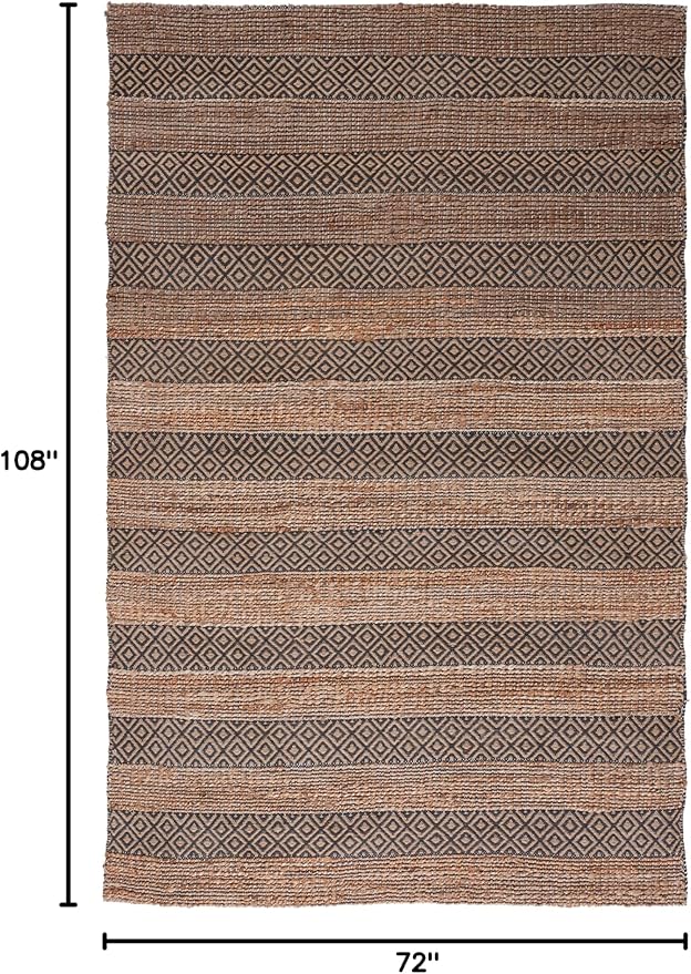 SAFAVIEH Natural Fiber Collection Area Rug - 6' x 9', Charcoal & Natural, Handmade Boho Farmhouse Rustic Jute & Cotton, Ideal for High Traffic Areas in Living Room, Bedroom (NFB653H)