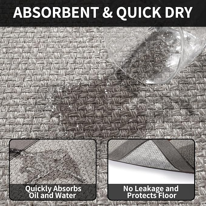 Kitchen Runner Rugs Non Slip Washable, Super Absorbent Kitchen Mats for Floor, Rubber Backing Jute-Like Braid Long Sink Mat Standing Floor Mat, Machine Washable, Gray 17"x59"