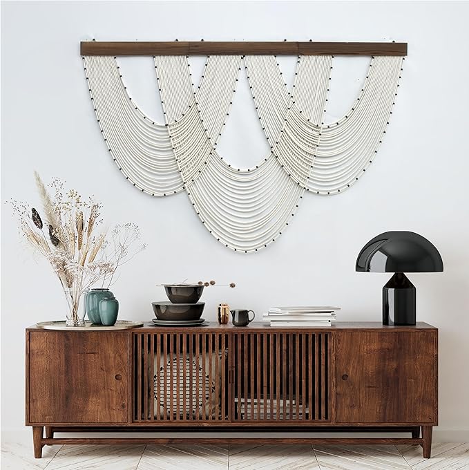 HVEST Large Macrame Wall Hanging Boho Decor- White Bohemian Macrame Wall Art- Geometric Modern Craftsmanship Handmade Woven Tapestry for Bedroom Living Room Backdrop- 47W X 30L inches
