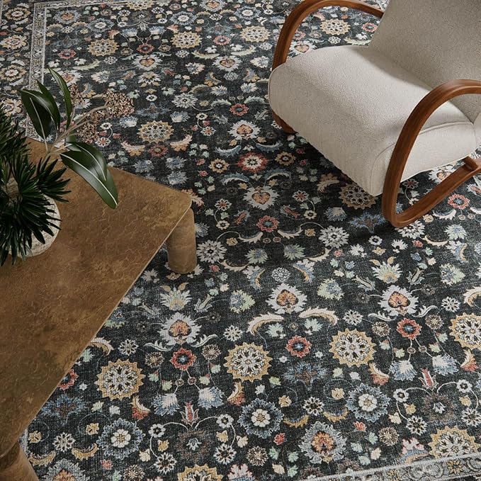 Washable Area Rugs for Living Room: 6x9 Bedroom Rug Vintage Boho Area Rug Stain Resistant Non Slip Low Pile Lightweight Soft Carpets for Living Room Dining Room Kitchen Nursery Kids Room Farmhouse