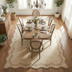 GarveeHome Scalloped Area Rugs 8x10 for Living Room, Solid Tan Jute Large Washable Rug Soft Non Slip Backing Floor Mat Carpet Indoor Thin Rug for Bedroom Dining Room Playroom Nursery Home Decor