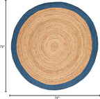 SAFAVIEH Natural Fiber Collection 6' Round Natural/Blue NFB852M Handmade Flatweave Boho Farmhouse Rustic Border Jute Area Rug