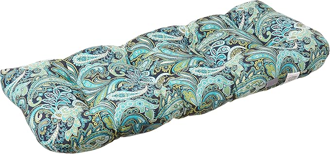 Pillow Perfect Paisley Indoor/Outdoor Sofa Setee Swing Cushion, Tufted, Weather, and Fade Resistant, 19" x 44", Blue/Green Pretty,
