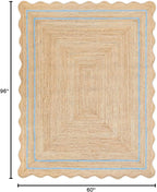 Scalloped Jute Runner, Sky Blue, 5'x8' - Boho, Farmhouse, Geometric, Handmade, Indoor, Rectangular, Rustic, Space, Unisex
