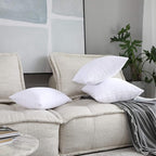 Home Brilliant White Euro Shams Set of 2 60x60 Pillow Covers Striped Corduroy Textured Velvet European Pillow Shams for Couch, 24 x 24 inch, Pure White
