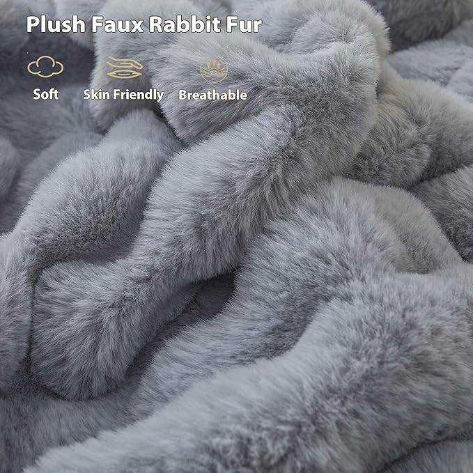 LIFEREVO Luxury Fluffy Faux Rabbit Fur Blanket, Plush Fuzzy Bubble Waffle Throw for Couch Sofa, Cozy Comfy Furry Bed Blanket Home Decoration, Shaggy Throw for Bedroom Living Room, 60x90, Light Grey