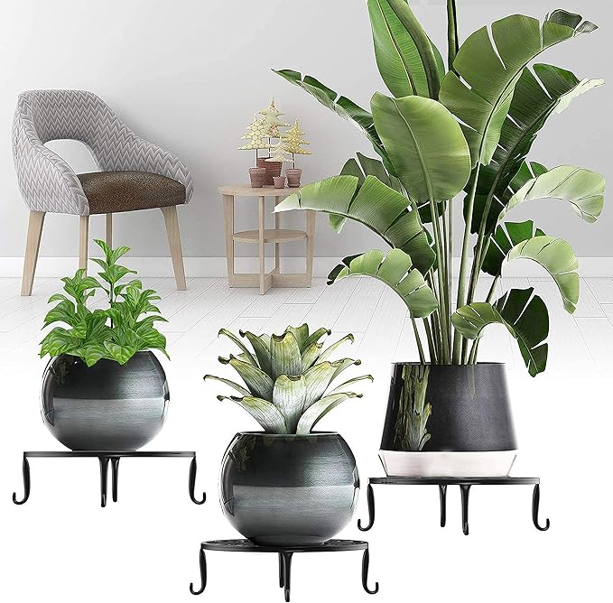 2 Pack 12 Inches Metal Plant Stand for Indoor and Outdoor, Flower Pot Holder for Living Room and Garden, 3 Inches Tall Garden Plant Rack (12 inches, Black)