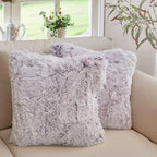 Cheer Collection Throw Pillows for Couch and Bed, Soft Shaggy Throw Pillows with Inserts Included, Cozy Long Hair Faux Fur Pillows - Set of 2-18" x 18" - Purple